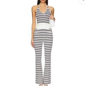 Frankie’s Bikinis Striped Navy and White Flared Pants